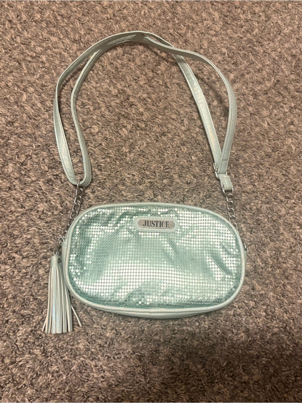 Justice Mint Sequin Tassel Crossbody